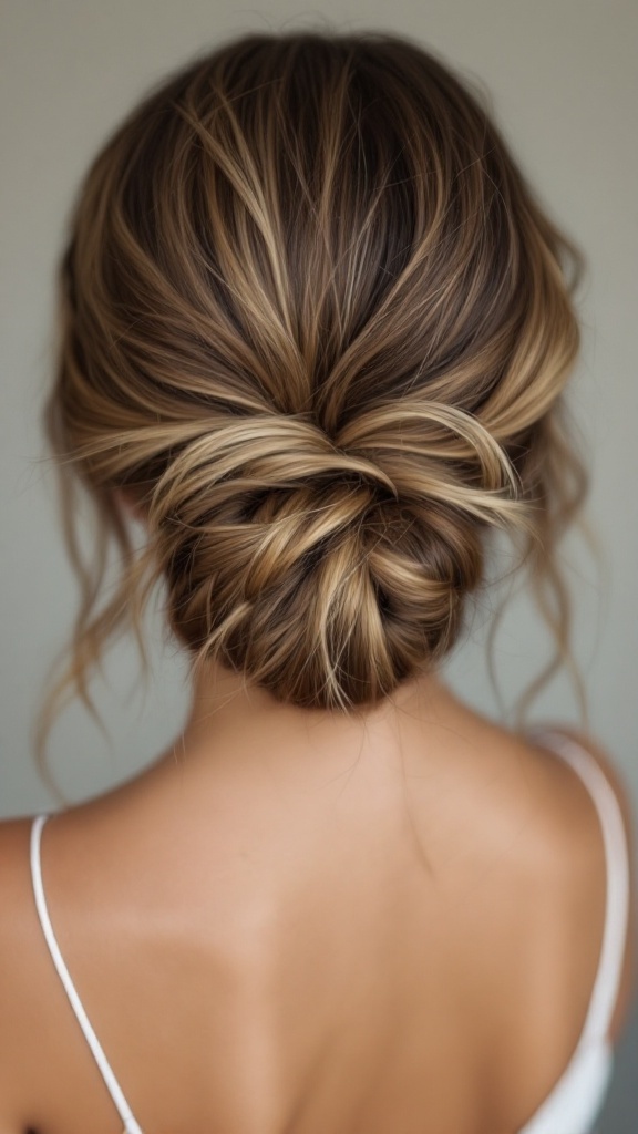 Classic low bun hairstyle with loose strands