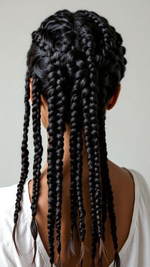 Classic twisted half twist hairstyle with braids and loose hair