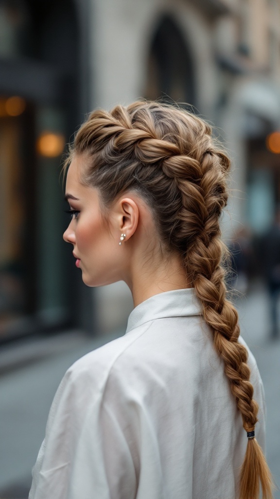 A stylish half up braid with an undercut, showcasing texture and detail.