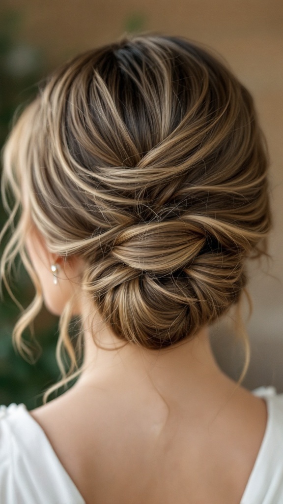 A beautiful low bun hairstyle with soft face-framing strands, ideal for bridesmaids with straight hair.
