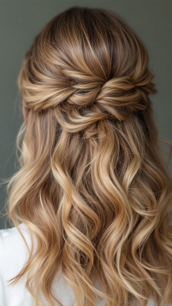 Half-up half-down hairstyle with soft waves suitable for bridesmaids