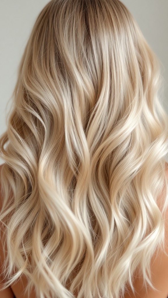 A back view of honey blonde hair styled in layers with soft waves