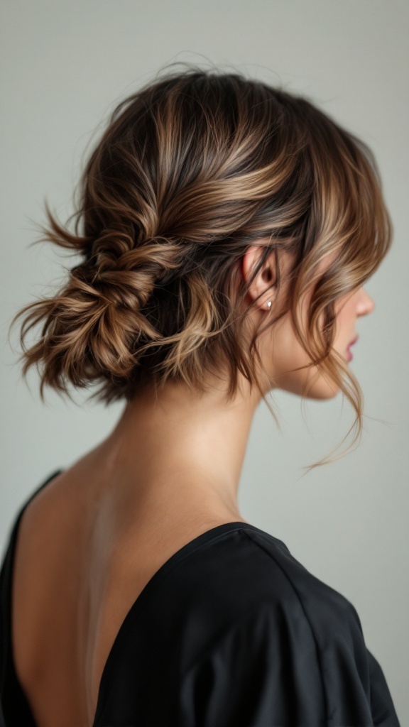 A stylish layered claw clip hairstyle for short hair, showcasing natural curls and a relaxed look.