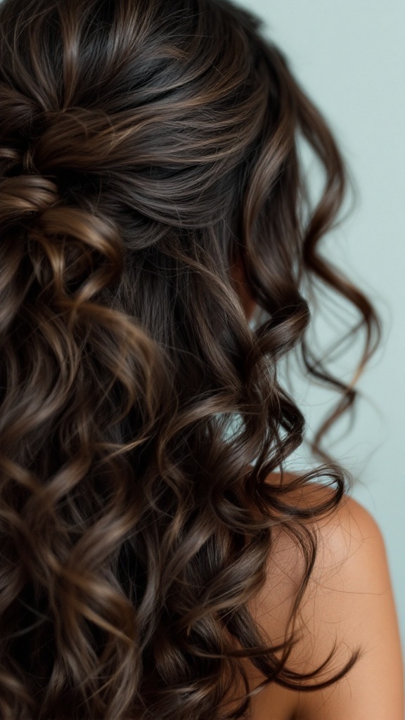 Beautiful half up half down curly hairstyle showcasing bouncy and defined curls