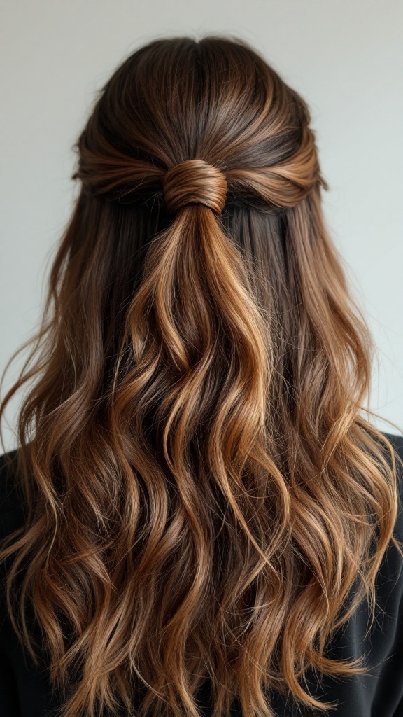 Half-up half-down wedding hairstyle with natural textured waves