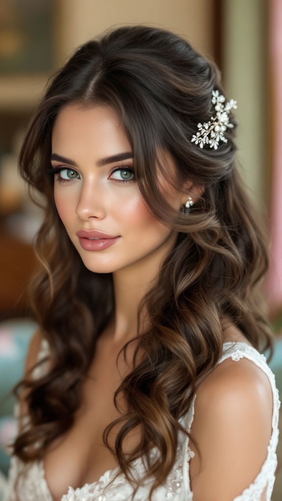 Bridesmaid with soft waves and sparkly hairpins