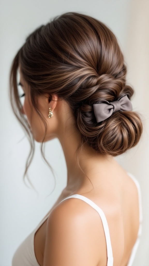 Sleek half up half down hairstyle with a bow