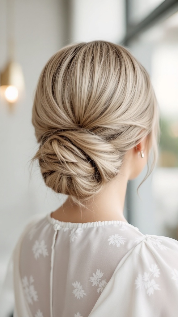 Sleek low bun hairstyle for the mother of the bride