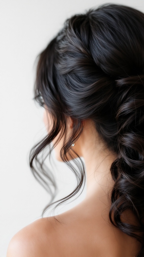 Beautiful sleek side part wedding hairstyle with soft curls.