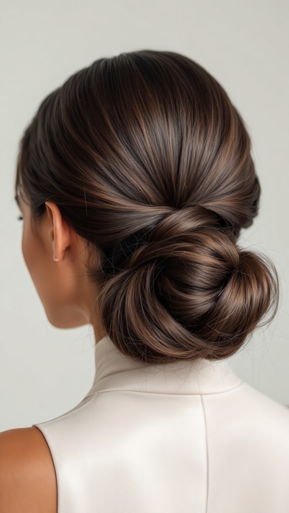 A sophisticated half up chignon hairstyle for medium length hair.