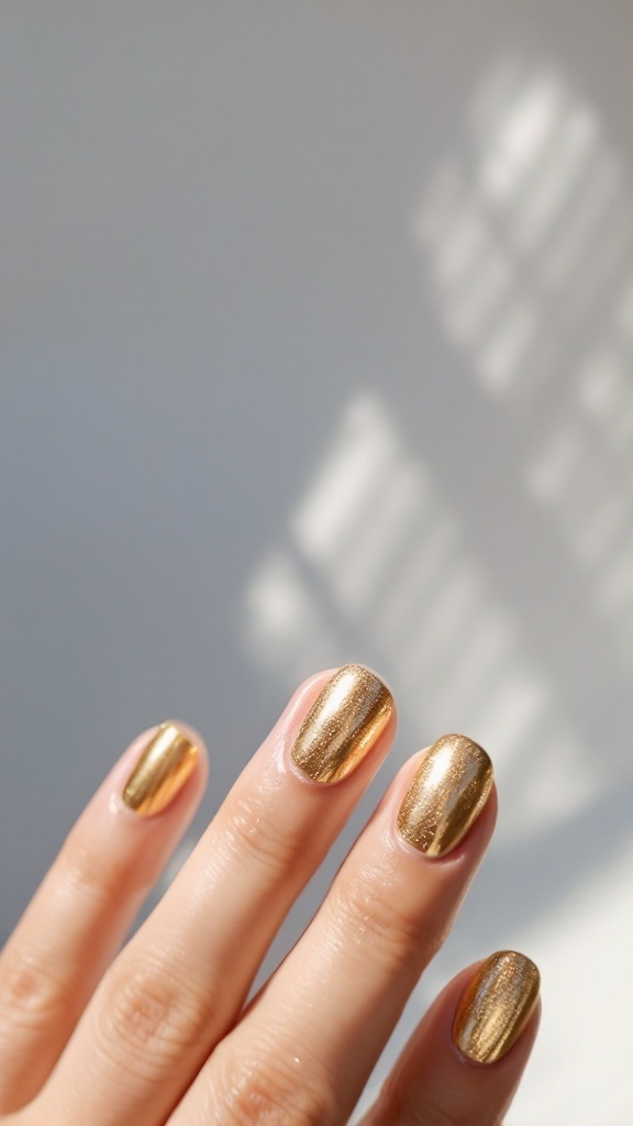 Close-up of textured gold metallic finish nails.