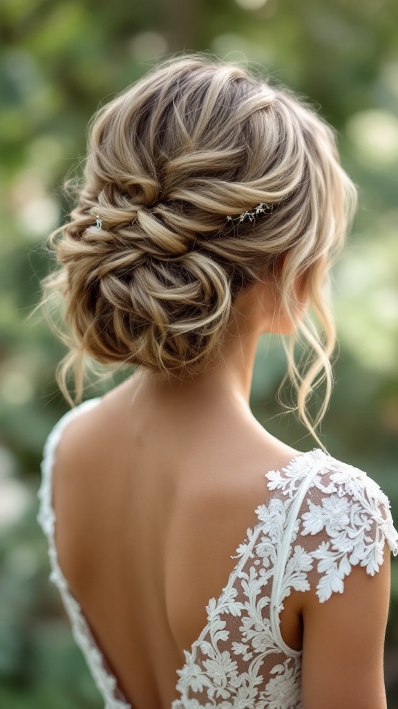 Textured half up half down wedding hairstyle for short hair