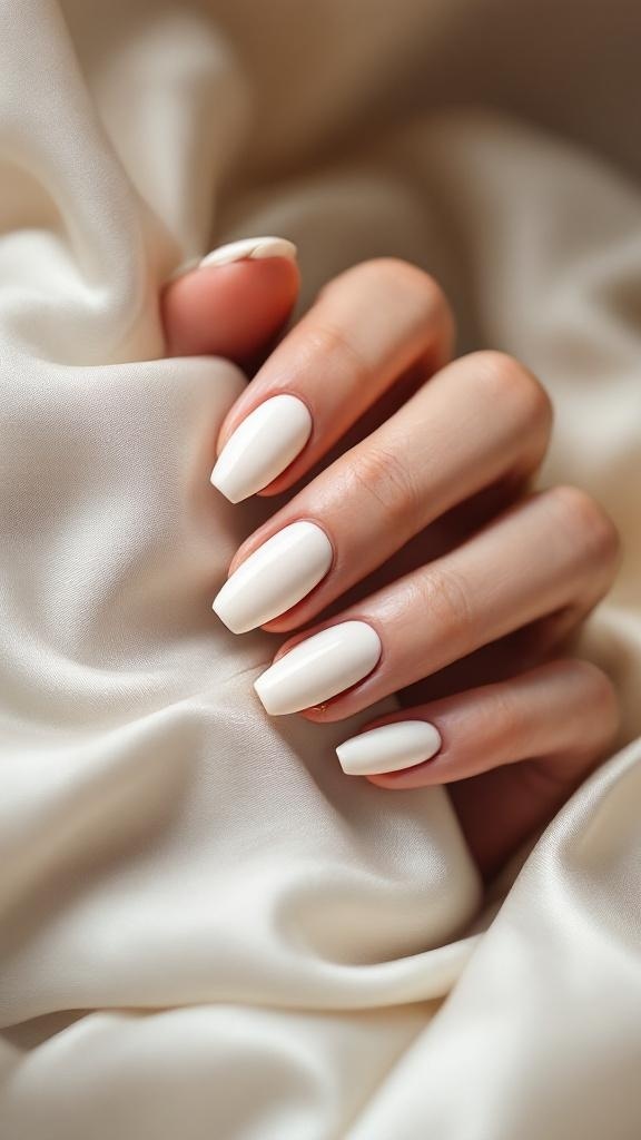 Elegant white matte finish nails on a silky background