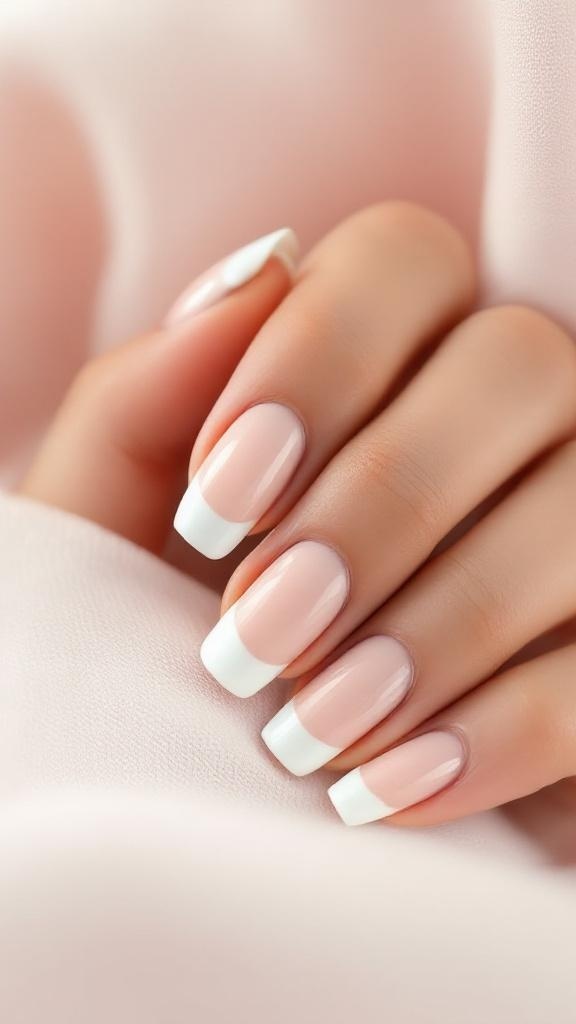 Classic French chrome nail design with pink base and white tips