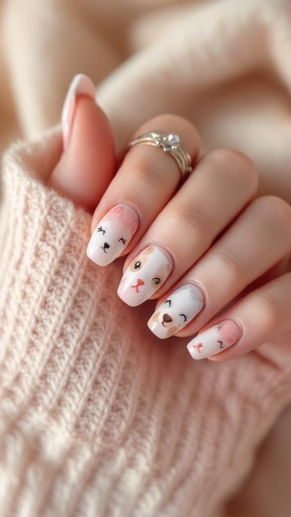 Cute short acrylic nails with animal faces