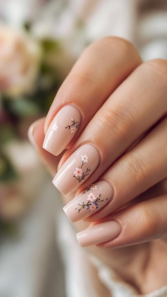 Wedding nails with delicate floral accents