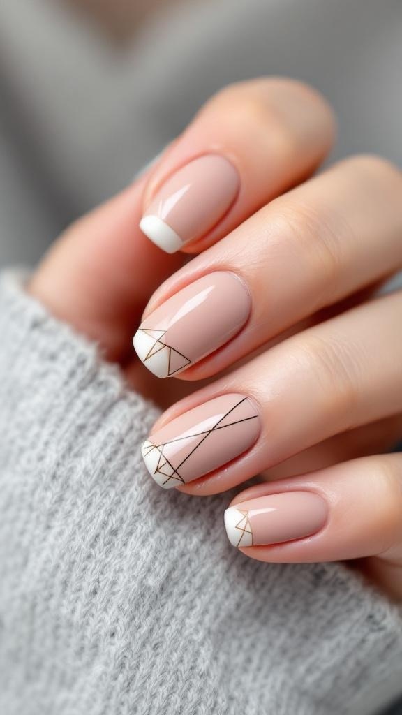 Minimalist negative space wedding nail design featuring natural nails with polished accents.
