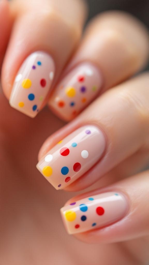 Nude wedding nails with colorful dots