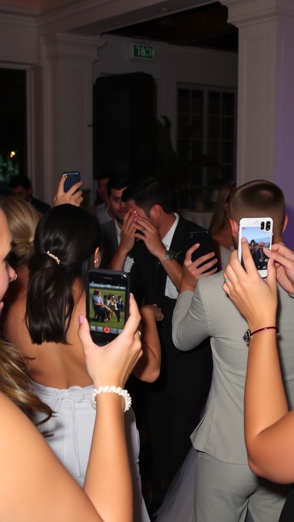 Guests at a wedding taking photos with their phones.